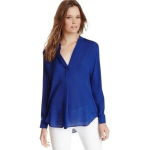 Vince Women’s Size 0 XS Cobalt Blue 100% Silk Long Sleeve Split Neck Blouse Top